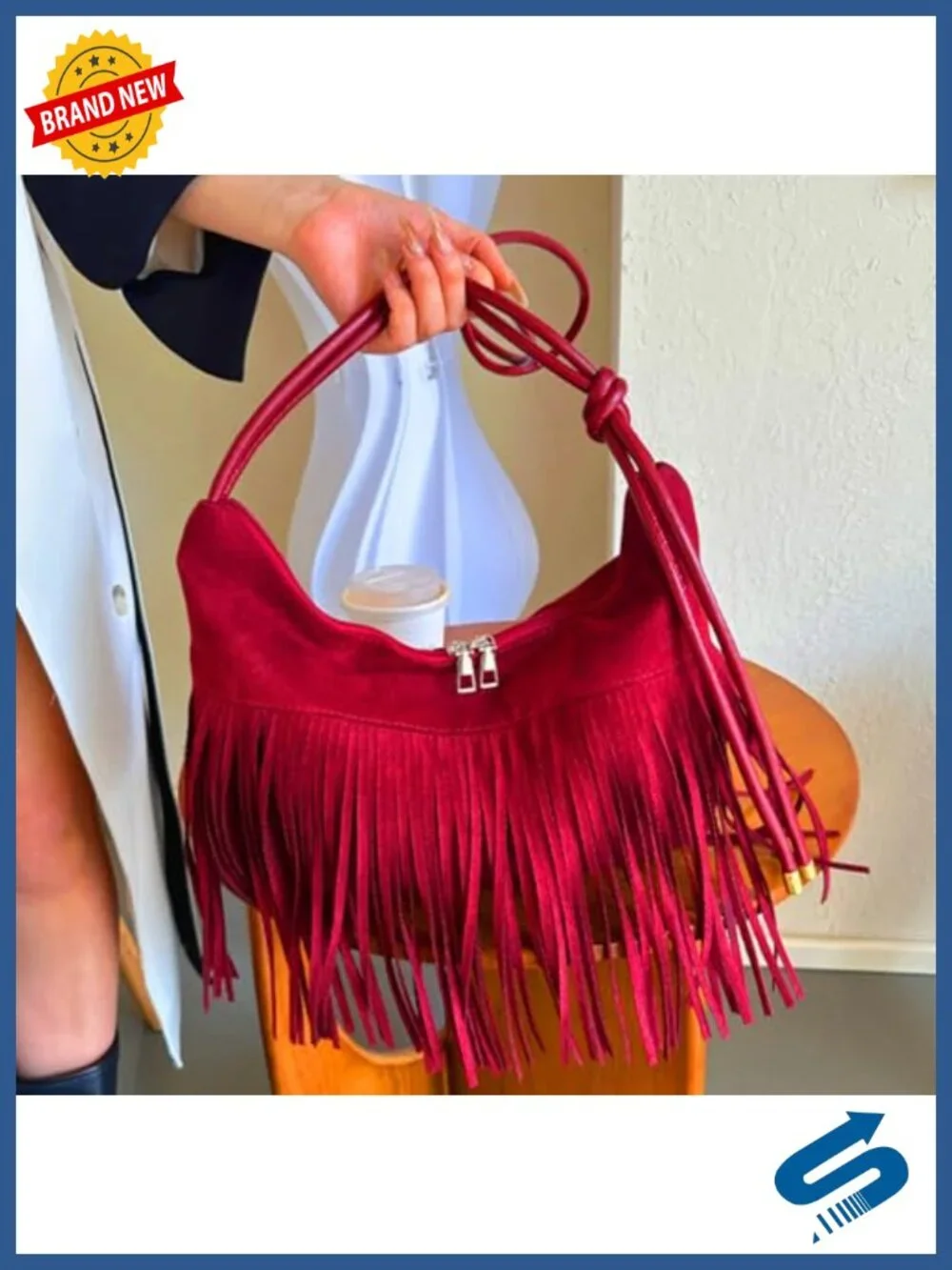 Vintage Fringe Suede Hobo Bag Tassel Shoulder Crossbody Purse